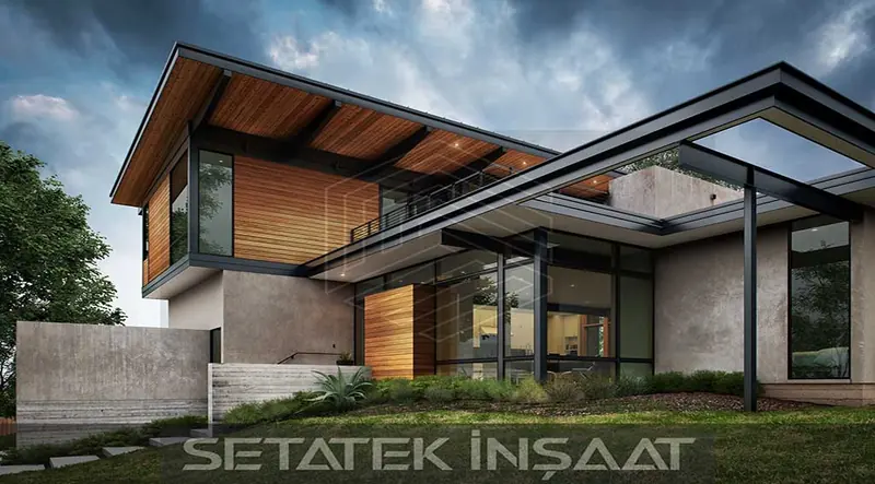 Setatek çelik villa projesinin dış cephe görselleştirmesi